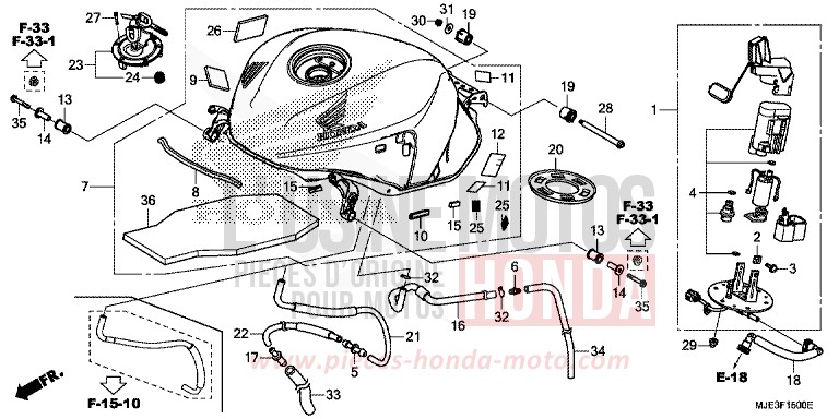 RESERVOIR A CARBURANT de CBR650F PEARL METALLOID WHITE (NHA96) 2017