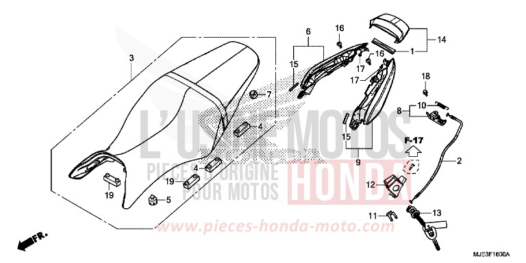 SIEGE/CAPOT ARRIERE de CBR650F SWORD SILVER METALLIC (NHA95) 2017