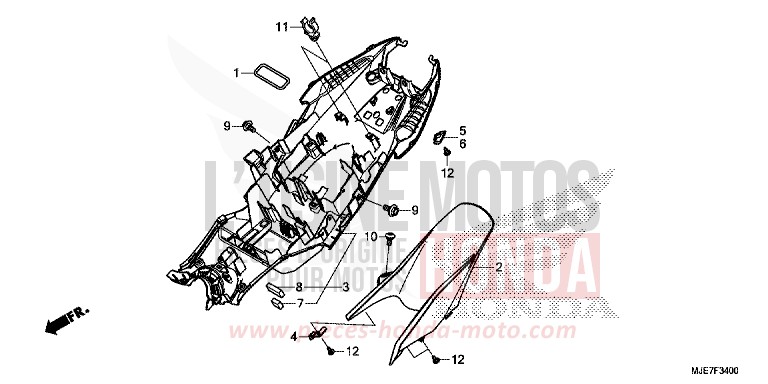 GARDE-BOUE ARRIERE de CBR650F GRAND PRIX RED (R380) 2018