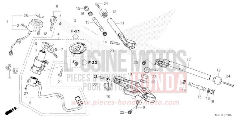 TUYAU DE GUIDON/PONT SUPERIEUR de CBR650F PEARL METALLOID WHITE (NHA96) 2018