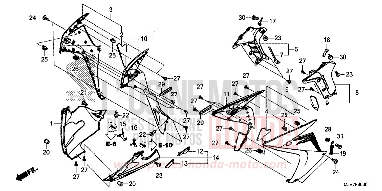 CARENAGE MILIEU/PANNEAU INFERIEUR de CBR650F PEARL METALLOID WHITE (NHA96) de 2018