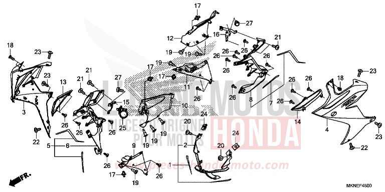 CARENAGE MILIEU de CBR650R GRAND PRIX RED (R380) 2019