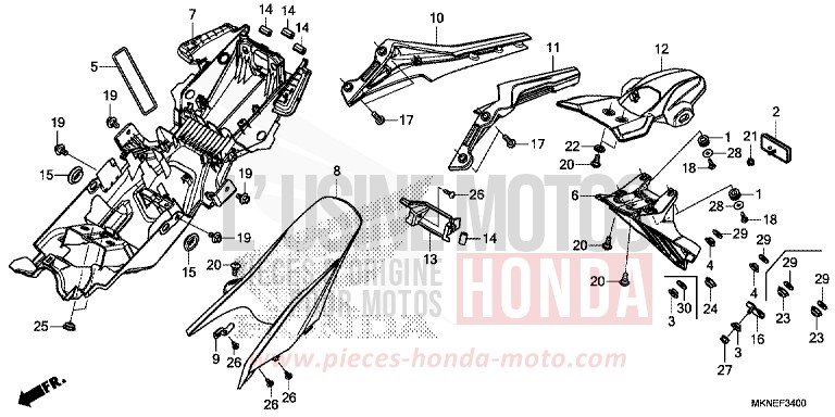 GARDE-BOUE ARRIERE de CBR650R MAT GUNPOWDER BLACK METALLIC (NH436) 2019