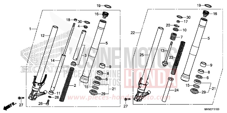 FOURCHETTE AVANT de CBR650R GRAND PRIX RED (R380) 2019