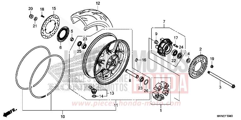 ROUE ARRIERE de CBR650R GRAND PRIX RED (R380) 2019