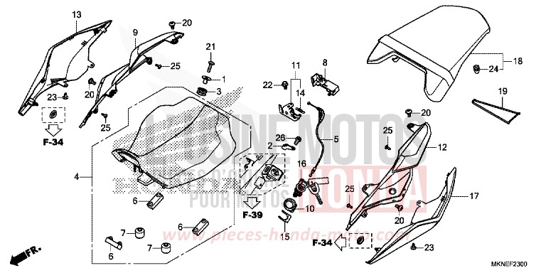 SIEGE/CAPOT ARRIERE de CBR650R GRAND PRIX RED (R380) 2019
