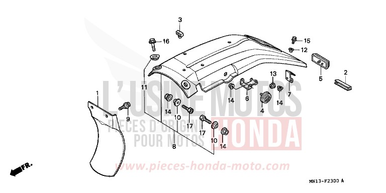 KOTFLUEGEL, HINTEN de XR600R SHASTA WHITE (NH138H) de 1994