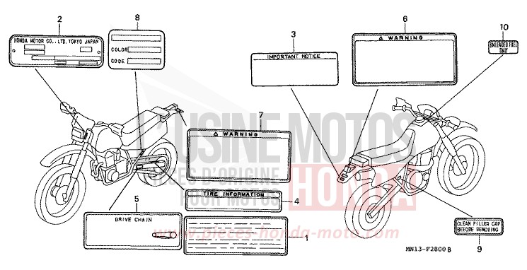 WARNETIKETT de XR600R SHASTA WHITE (NH138H) de 1996