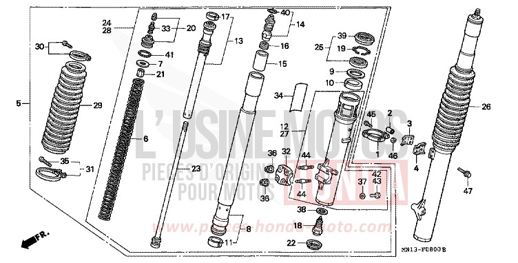 GABEL, VORNE de XR600R SHASTA WHITE (NH138) de 1998