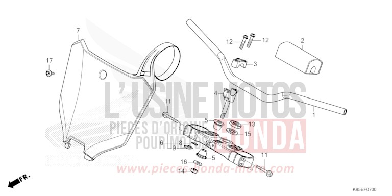 TUYAU DE GUIDON/PONT SUPERIEUR de CRF250R EXTREME RED (R292) 2023
