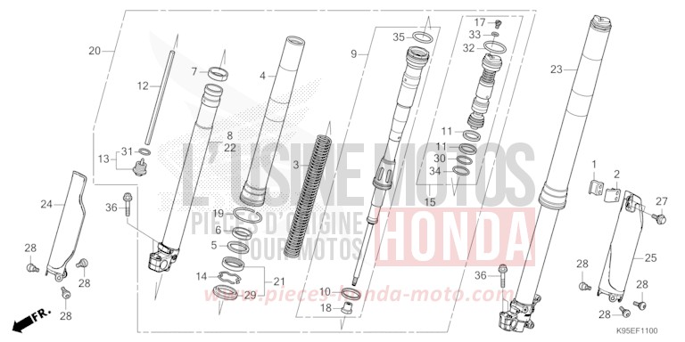 FOURCHETTE AVANT de CRF250R EXTREME RED (R292) 2023