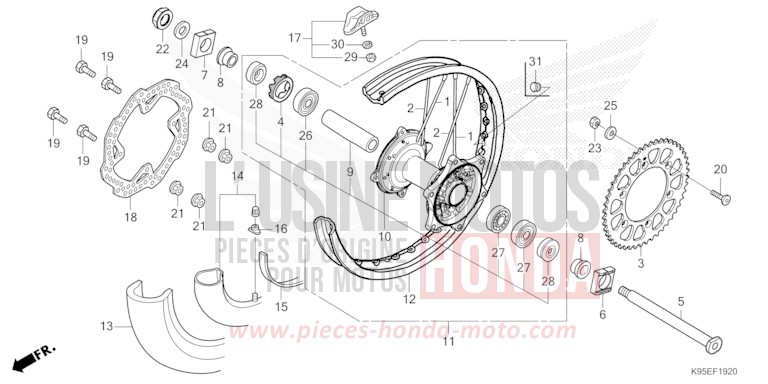 ROUE ARRIERE de CRF250R EXTREME RED (R292) 2023