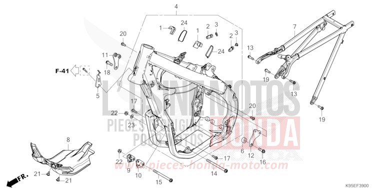 CARROSSERIE DE CHASSIS de CRF250R EXTREME RED (R292) 2023