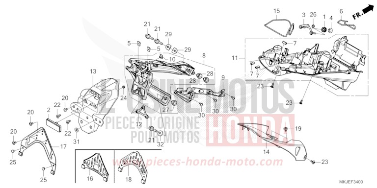 GARDE-BOUE ARRIERE de CB1000R BORDEAUX RED METALLIC (R337) 2023