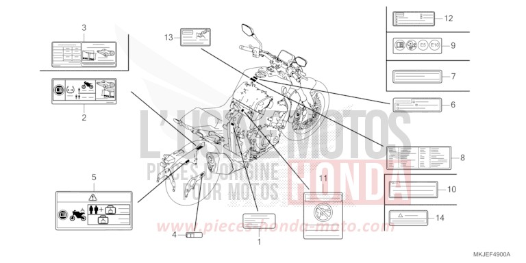 ETIQUETTE DE PRECAUTIONS de CB1000R BORDEAUX RED METALLIC (R337) 2023