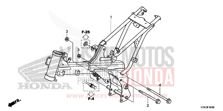 CARROSSERIE DE CHASSIS (CRF110FD/E/H/J) de CRF110F EXTREME RED (R292) 2013