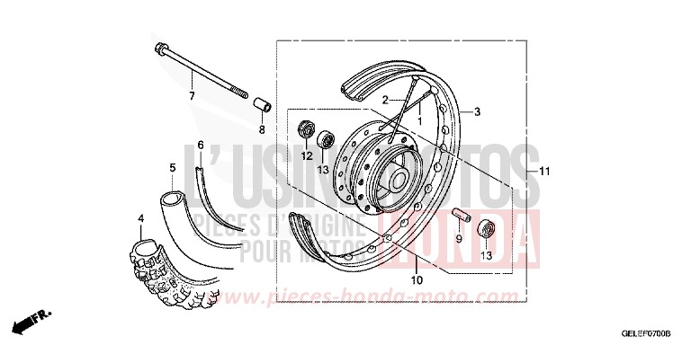 ROUE AVANT de CRF50F EXTREME RED (R292) de 2004