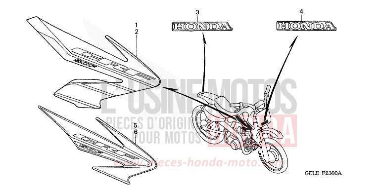 MARQUE/RAYURE (CRF50F4/5) de CRF50F EXTREME RED (R292) de 2004