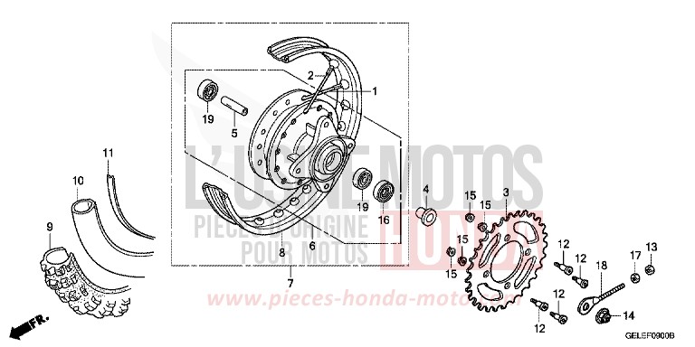 ROUE ARRIERE de CRF50F EXTREME RED (R292) 2006