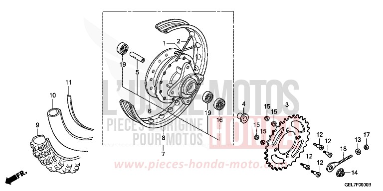 ROUE ARRIERE de CRF50F EXTREME RED (R292) 2012