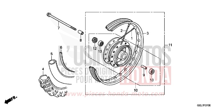 ROUE AVANT de CRF50F EXTREME RED (R292) de 2013