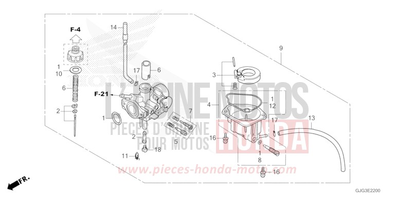 CARBURATEUR de CRF50F EXTREME RED (R292) 2023