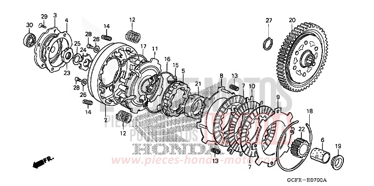 EMBRAYAGE de CRF70F EXTREME RED (R292) de 2004