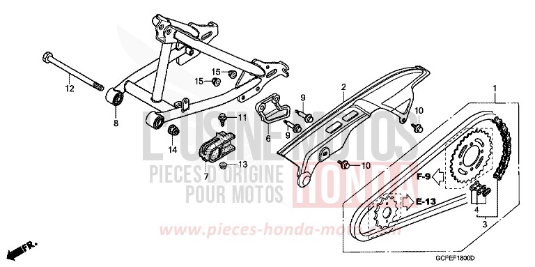 BRAS OSCILLANT/CARTER DE CHAINE de CRF70F EXTREME RED (R292) de 2004