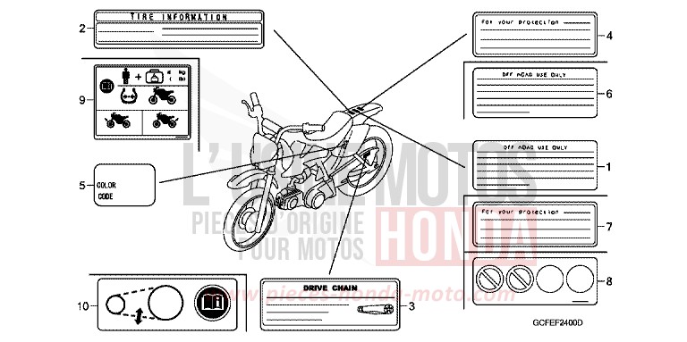 ETIQUETTE DE PRECAUTIONS de CRF70F EXTREME RED (R292) de 2004