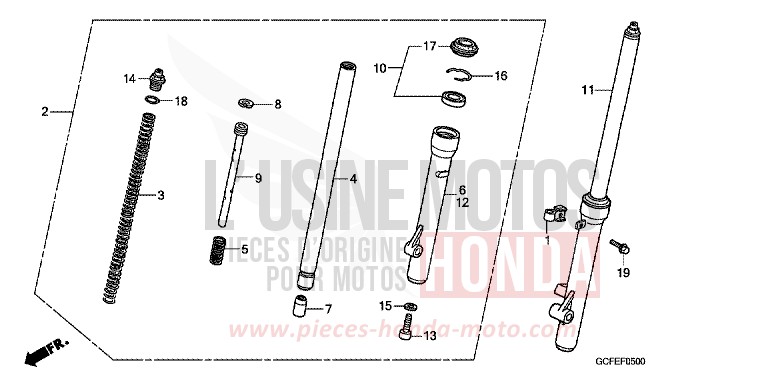 FOURCHETTE AVANT de CRF70F EXTREME RED (R292) de 2007