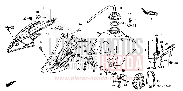 RESERVOIR A CARBURANT de CRF70F EXTREME RED (R292) de 2007
