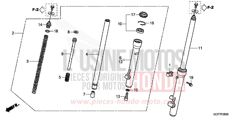FOURCHETTE AVANT de CRF70F EXTREME RED (R292) 2012