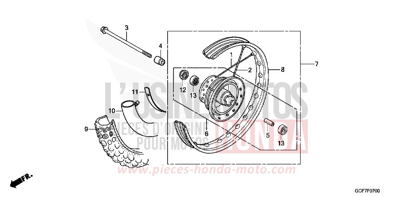 ROUE AVANT de CRF70F EXTREME RED (R292) 2012