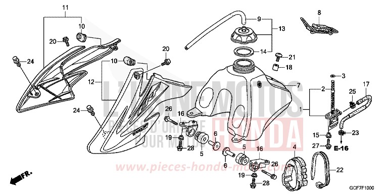 RESERVOIR A CARBURANT de CRF70F EXTREME RED (R292) 2012