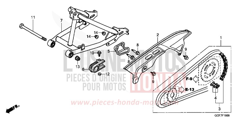 BRAS OSCILLANT/CARTER DE CHAINE de CRF70F EXTREME RED (R292) 2012
