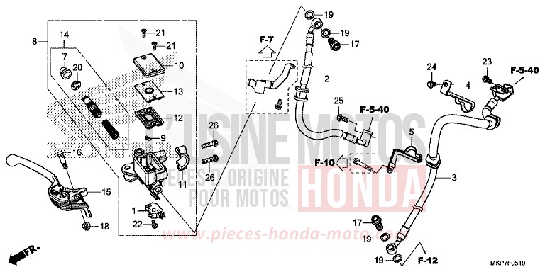 MAITRE-CYLINDRE DE FREIN AVANT CYLINDRE (CB400XAK,CB500XAK/L/M) de CB500X PEARL METALLOID WHITE (NHA96) 2020