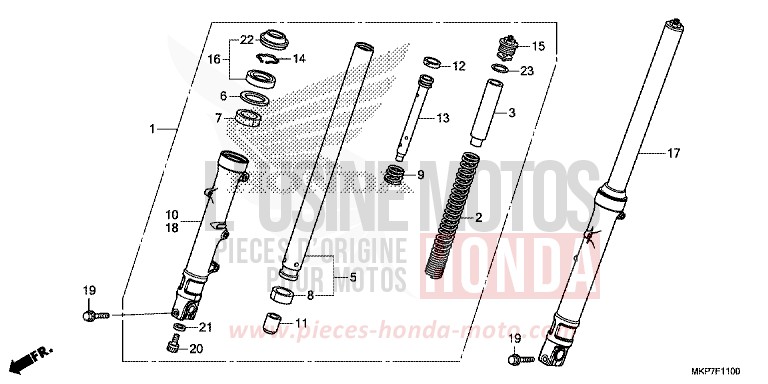 FOURCHETTE AVANT (CB400XAK,CB500X,CB500XAK/L/M) de CB500X PEARL METALLOID WHITE (NHA96) 2020