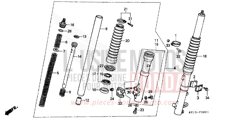 FOURCHETTE AVANT (2) de MTX125R FLASH RED (R119) 1985