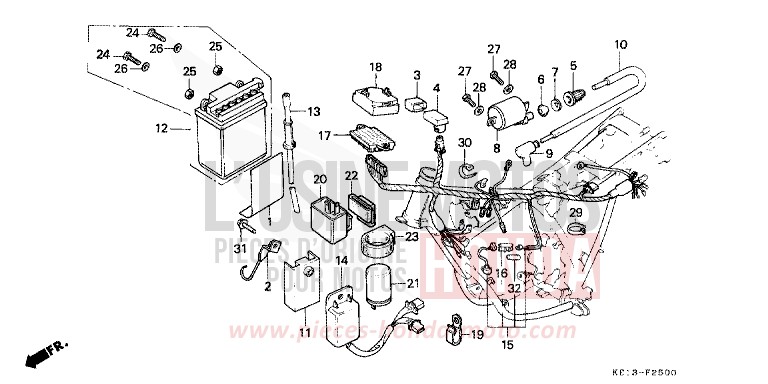 FAISCEAU DES FILS/ BOBINE D'ALLUMAGE/BATTERIE de MTX125R SHASTA WHITE (NH138) 1987