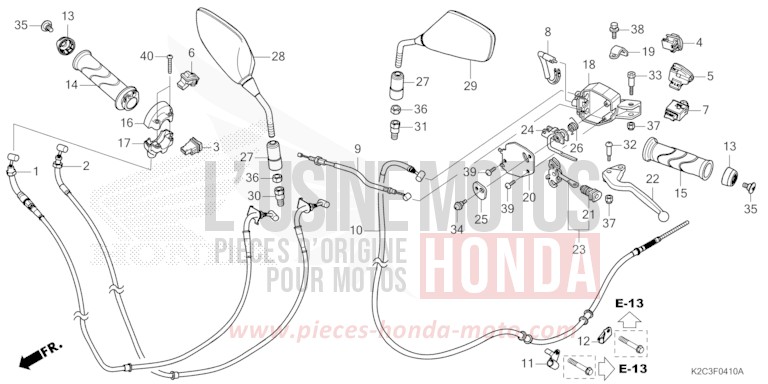 LEVIER DE GUIDON/COMMUTATEUR/CABLE/MIROIR de NSC110 PEARL JASMINE WHITE (NHB35) 2021