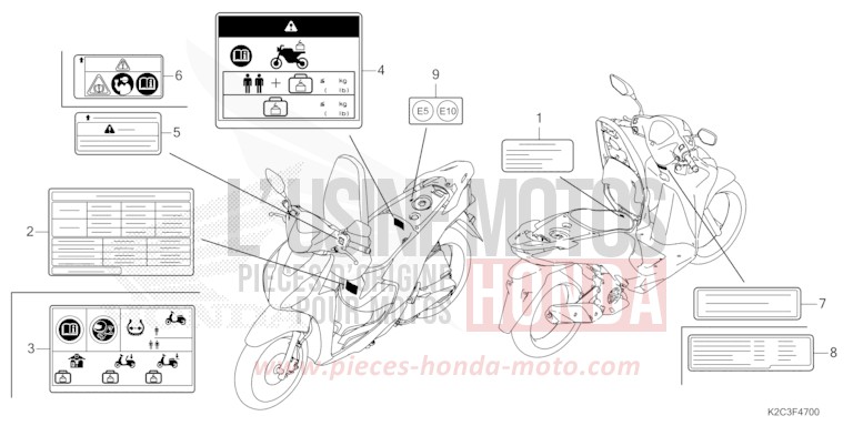 ETIQUETTE DE PRECAUTIONS de NSC110 PEARL JASMINE WHITE (NHB35) de 2023