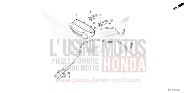 FEU ARRIERE/FEU D'IMMATRICULATION de CBR650R MAT GUNPOWDER BLACK METALLIC (NH436) de 2021