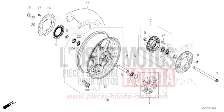 ROUE ARRIERE de CBR650R GRAND PRIX RED (R380) de 2021