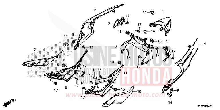 COUVERCLE LATERAL/CAPOT ARRIERE de CB500F ROSS WHITE (NH196) de 2016