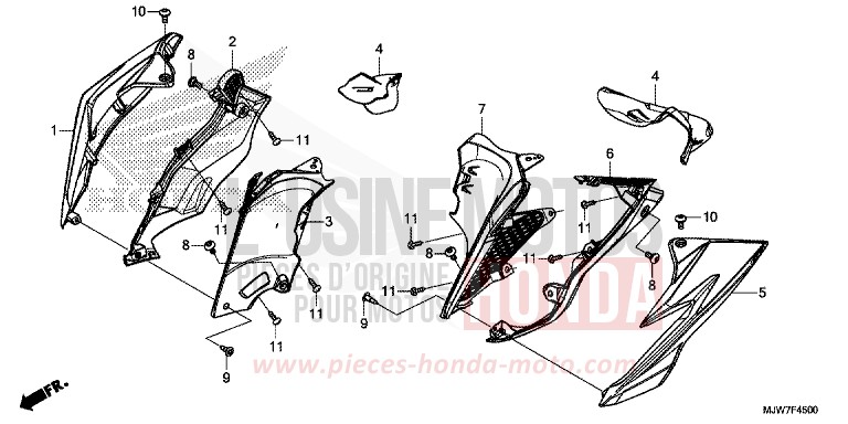 CARENAGE MILIEU de CB500F ROSS WHITE (NH196) de 2016