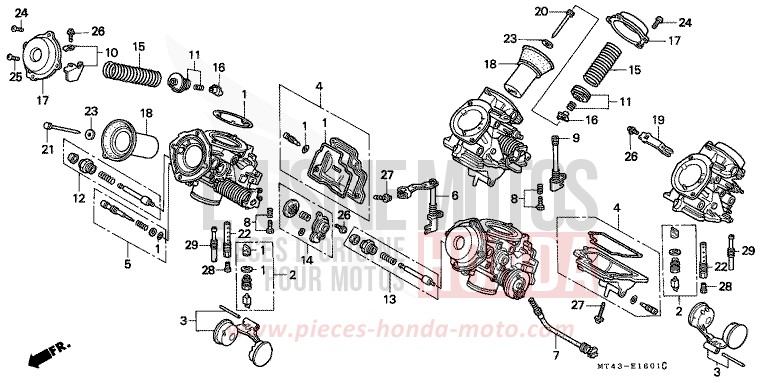 CARBURATEUR (PIECES CONSTITUTIVES) de VFR750F ITALIAN RED (R157) 1992