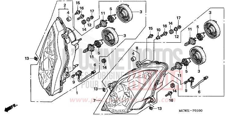 PROJECTEUR (E,ED,EK,F) de VFR800F SWORD SILVER METALLIC (NHA95) 2009
