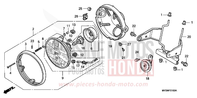 PROJECTEUR (1) de CB500F RADIANT RED METALLIC (R218K) 1999