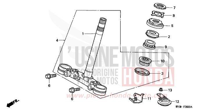 TIGE DE DIRECTION de CB500F RADIANT RED METALLIC (R218K) de 1999