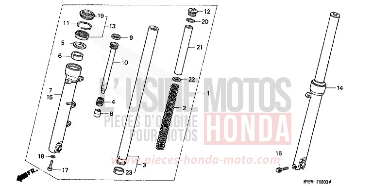 FOURCHETTE AVANT de CB500F RADIANT RED METALLIC (R218K) de 1999